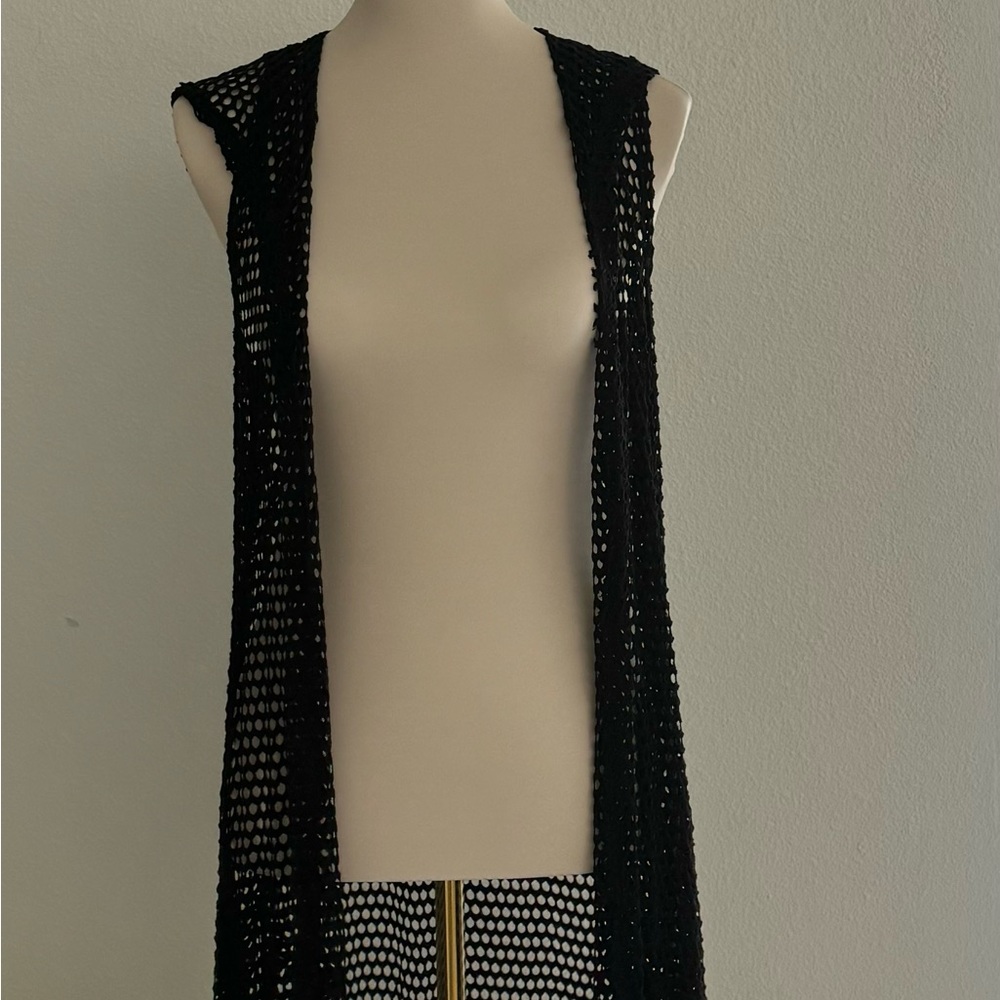 SJS Black Mesh hooded coverup, Size M, maxi - 44 length